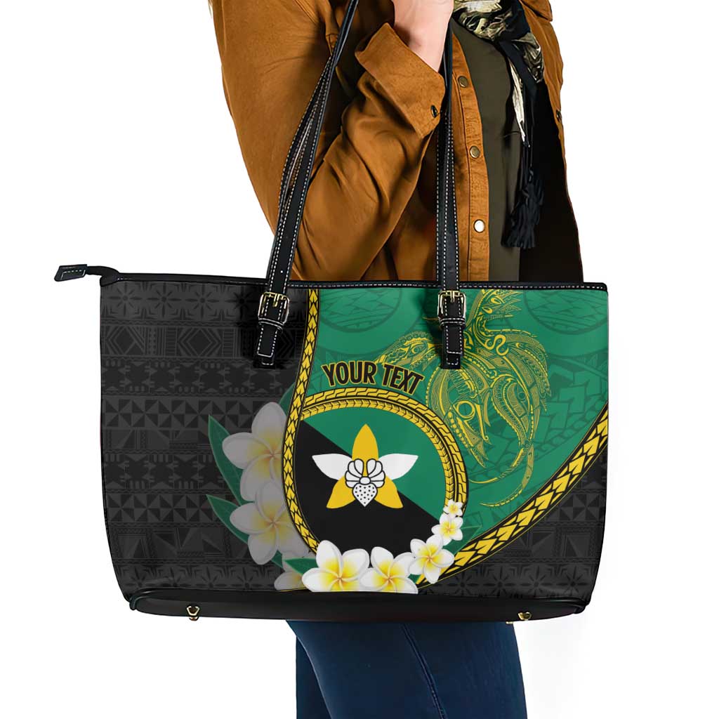 Personalised PNG Enga Provins Leather Tote Bag Papua New Guinea Plumeria Melanesian Pattern LT14 - Polynesian Pride