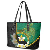 Personalised PNG Enga Provins Leather Tote Bag Papua New Guinea Plumeria Melanesian Pattern LT14 - Polynesian Pride