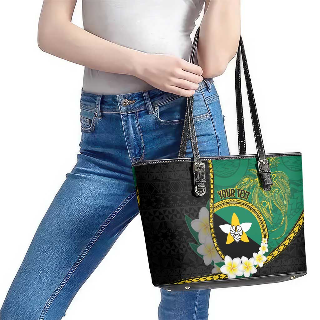 Personalised PNG Enga Provins Leather Tote Bag Papua New Guinea Plumeria Melanesian Pattern LT14 - Polynesian Pride