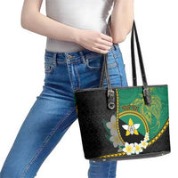 Personalised PNG Enga Provins Leather Tote Bag Papua New Guinea Plumeria Melanesian Pattern LT14 - Polynesian Pride