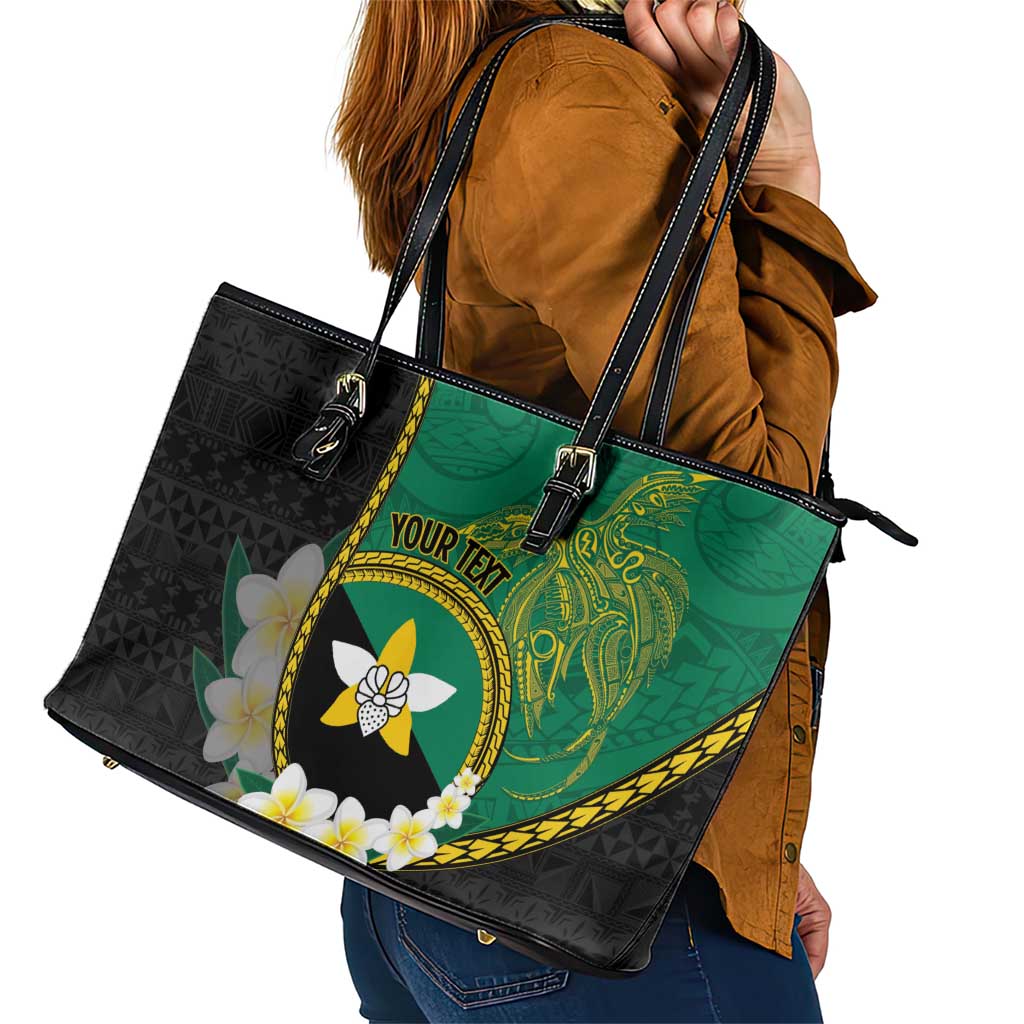 Personalised PNG Enga Provins Leather Tote Bag Papua New Guinea Plumeria Melanesian Pattern LT14 - Polynesian Pride