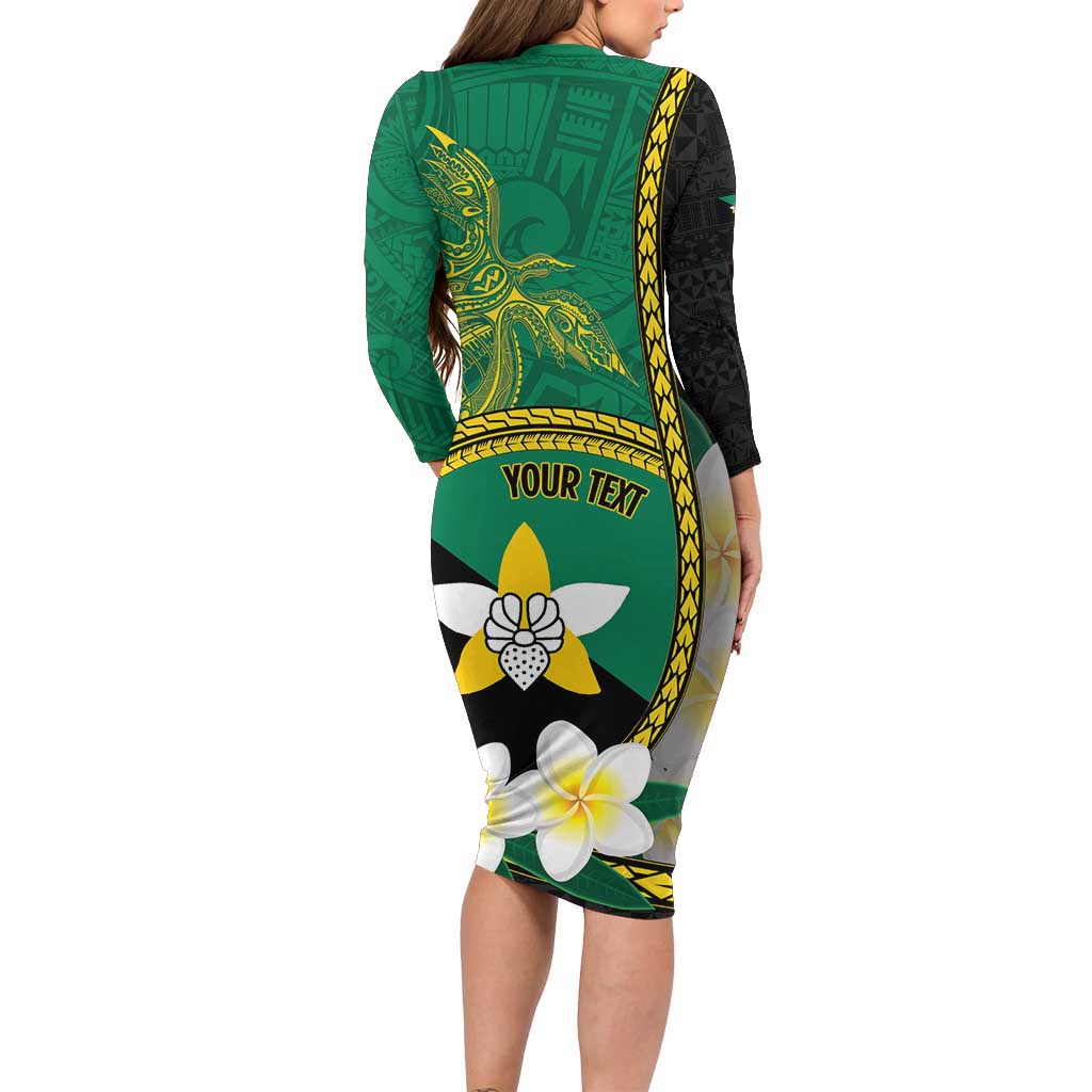 Personalised PNG Enga Provins Long Sleeve Bodycon Dress Papua New Guinea Plumeria Melanesian Pattern - Polynesian Pride