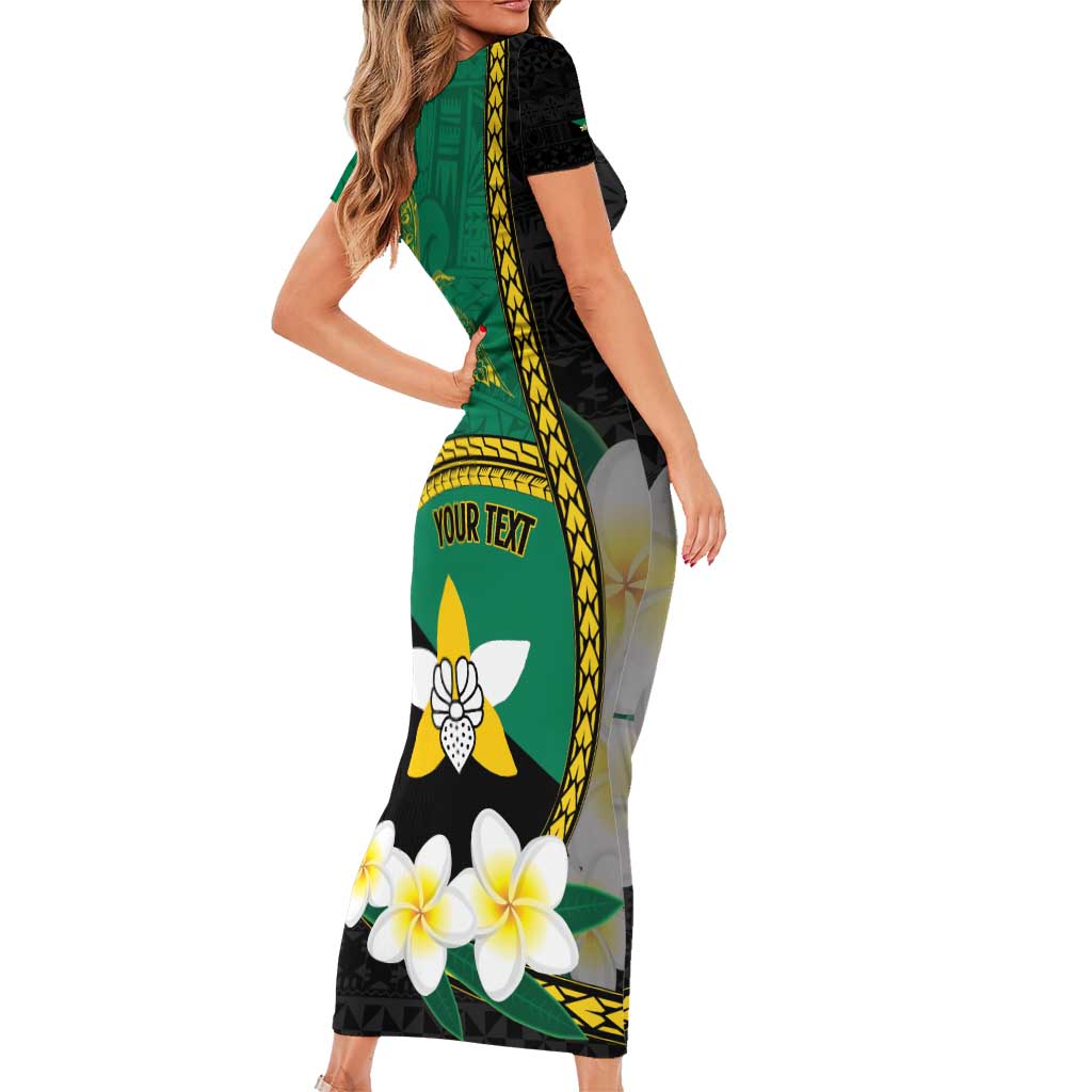 Personalised PNG Enga Provins Short Sleeve Bodycon Dress Papua New Guinea Plumeria Melanesian Pattern - Polynesian Pride