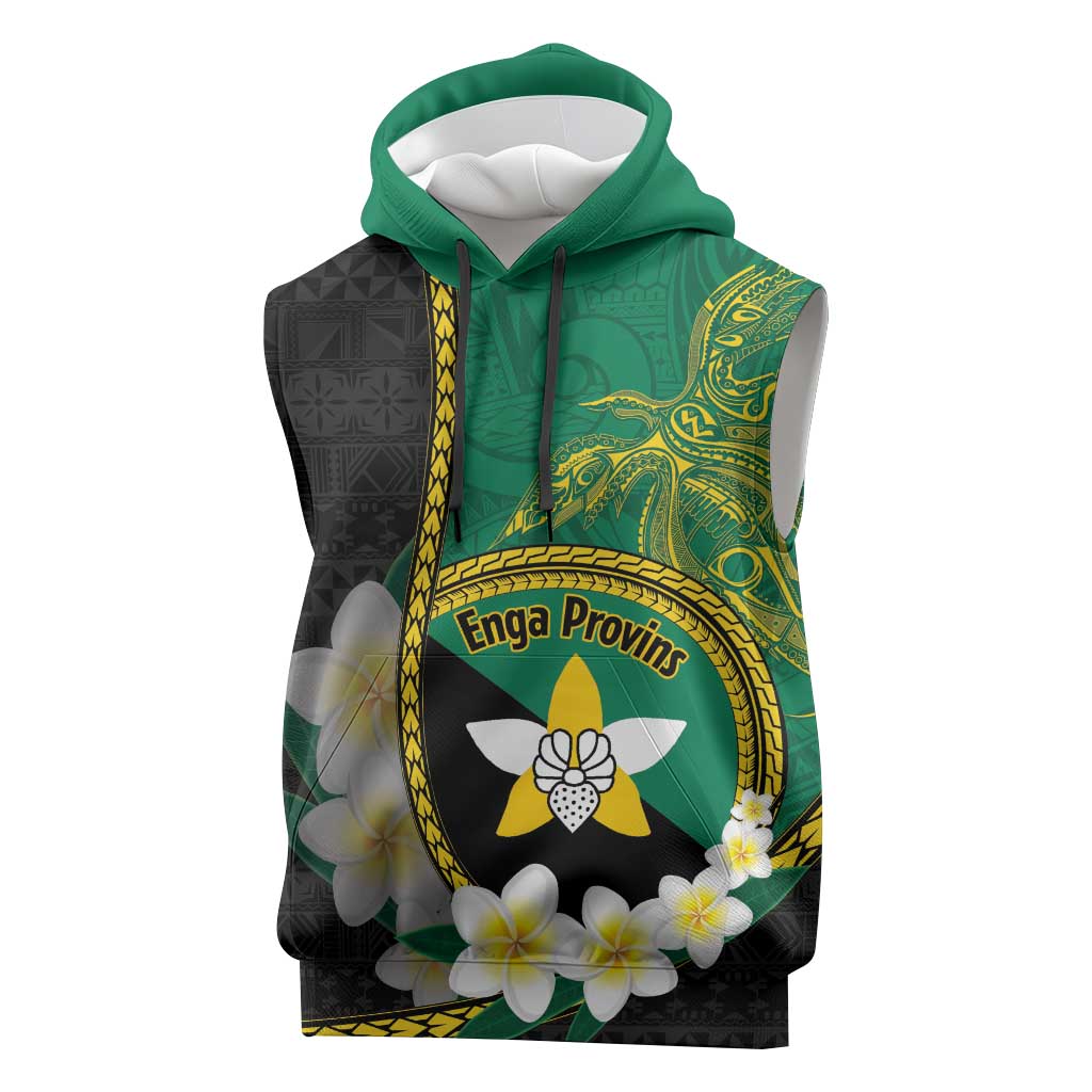Personalised PNG Enga Provins Sleeveless Hoodie Papua New Guinea Plumeria Melanesian Pattern - Polynesian Pride