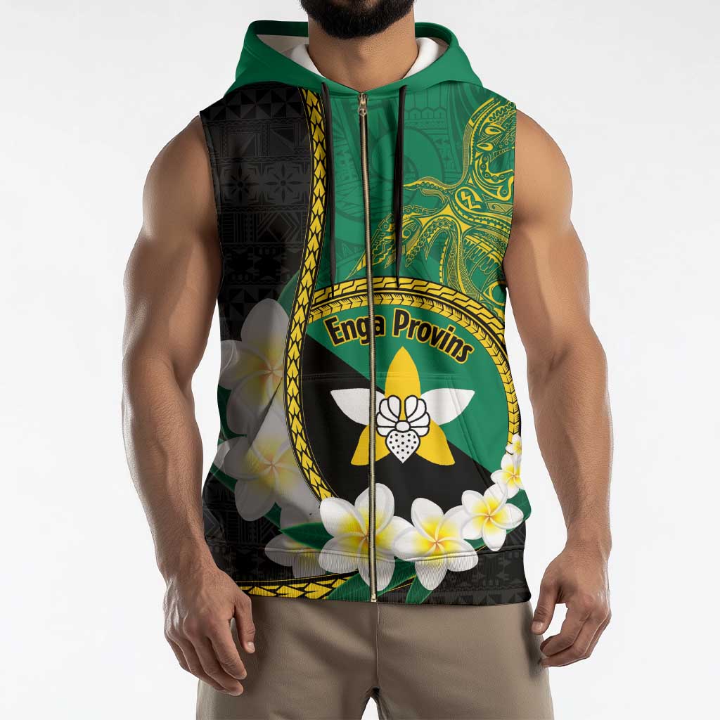 Personalised PNG Enga Provins Sleeveless Zip Hoodie Papua New Guinea Plumeria Melanesian Pattern - Polynesian Pride