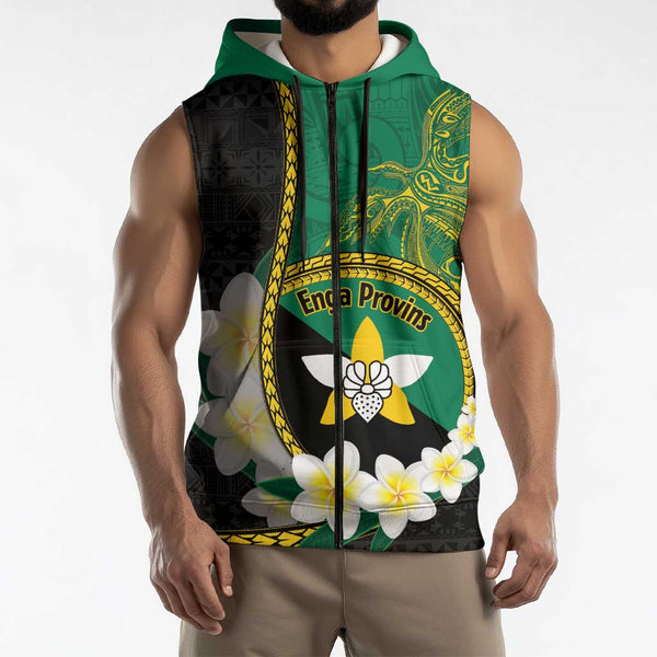 Comoros Sleeveless Zip Hoodie - Blue and White Traditional Geometric Pattern and National Flag Detail TS04