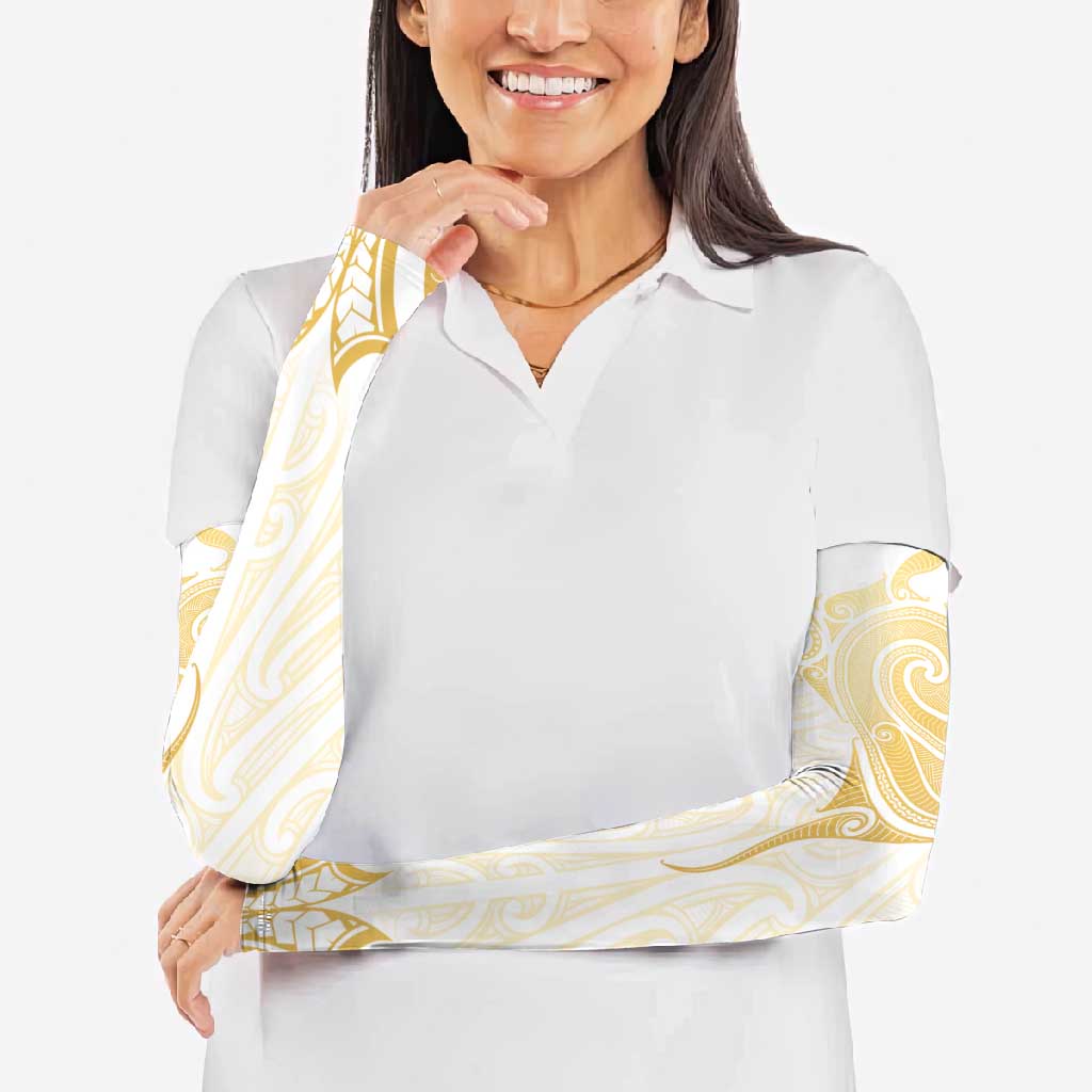 Gold White New Zealand Manta Ray Arm Sleeves Aotearoa Maori Haehae - Polynesian Pride