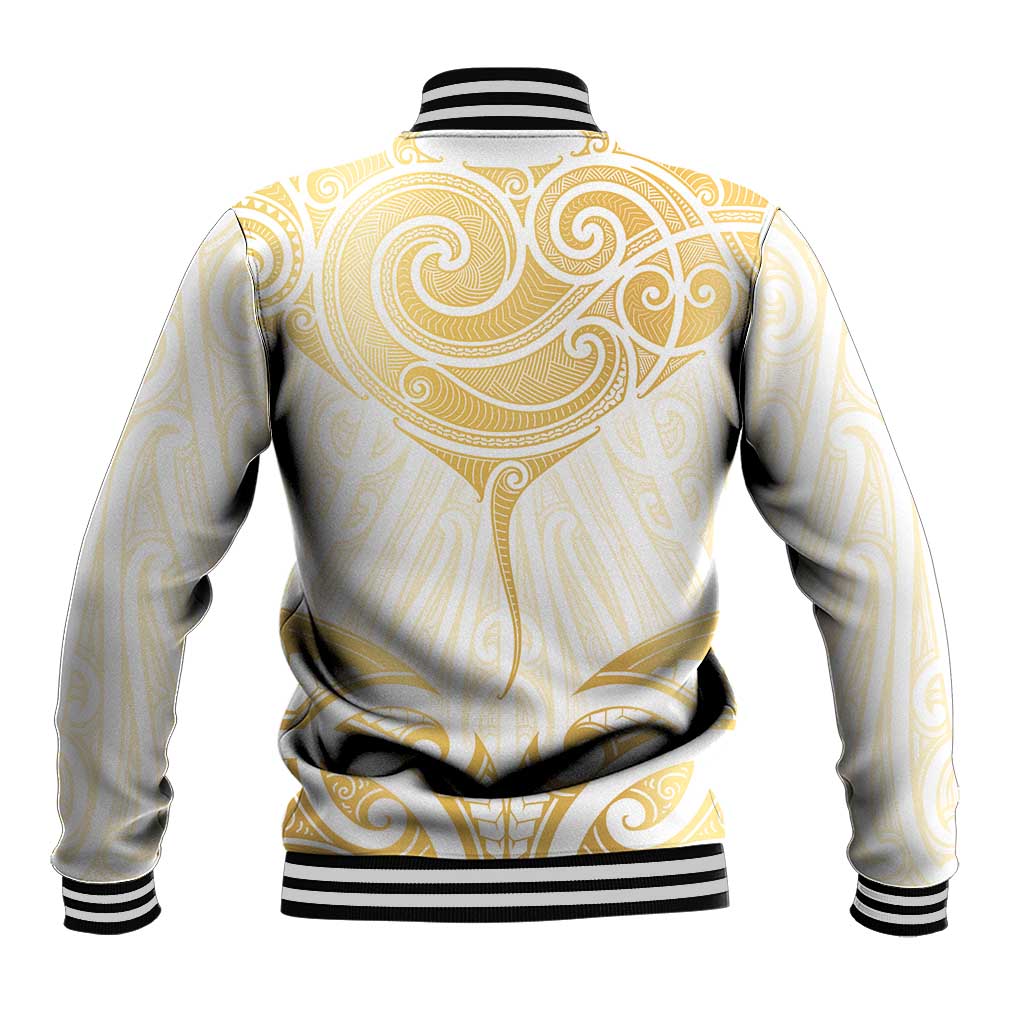 Gold White New Zealand Manta Ray Baseball Jacket Aotearoa Maori Haehae - Polynesian Pride