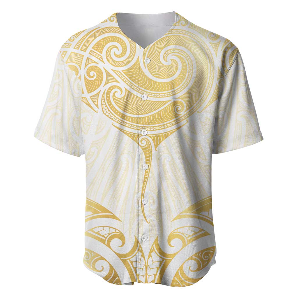 Gold White New Zealand Manta Ray Baseball Jersey Aotearoa Maori Haehae - Polynesian Pride