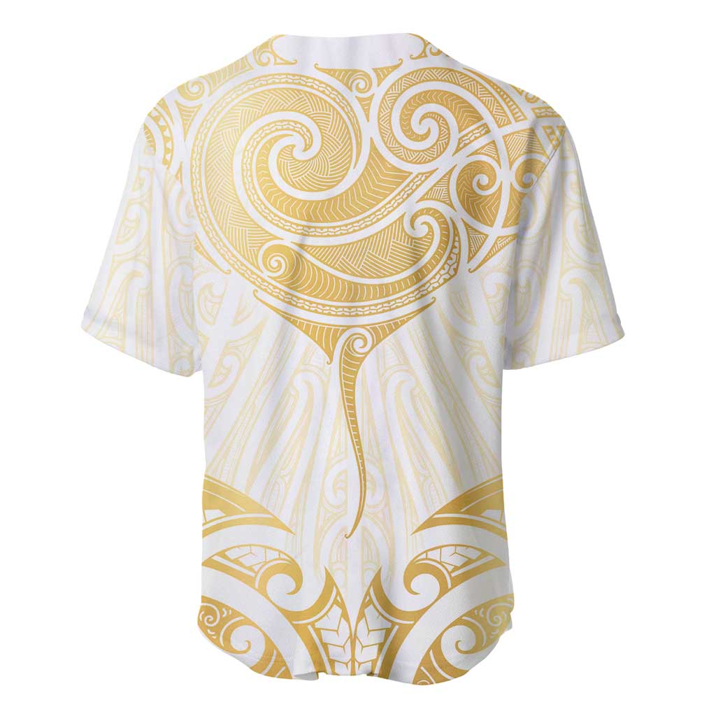 Gold White New Zealand Manta Ray Baseball Jersey Aotearoa Maori Haehae - Polynesian Pride