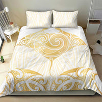 Gold White New Zealand Manta Ray Bedding Set Aotearoa Maori Haehae - Polynesian Pride