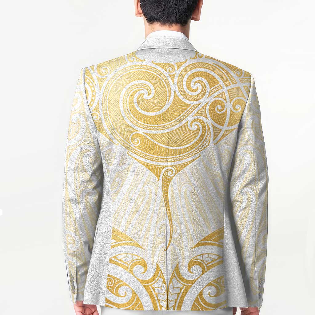 Gold White New Zealand Manta Ray Blazer Aotearoa Maori Haehae - Polynesian Pride