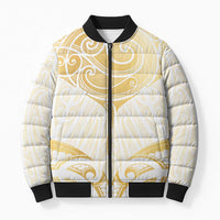 Gold White New Zealand Manta Ray Bomber Puffer Jacket Aotearoa Maori Haehae - Polynesian Pride