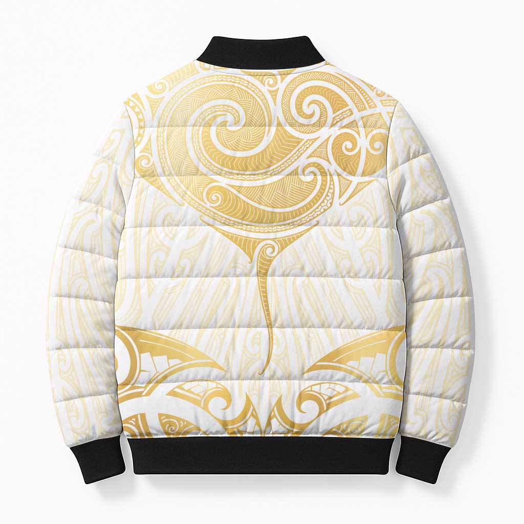 Gold White New Zealand Manta Ray Bomber Puffer Jacket Aotearoa Maori Haehae - Polynesian Pride