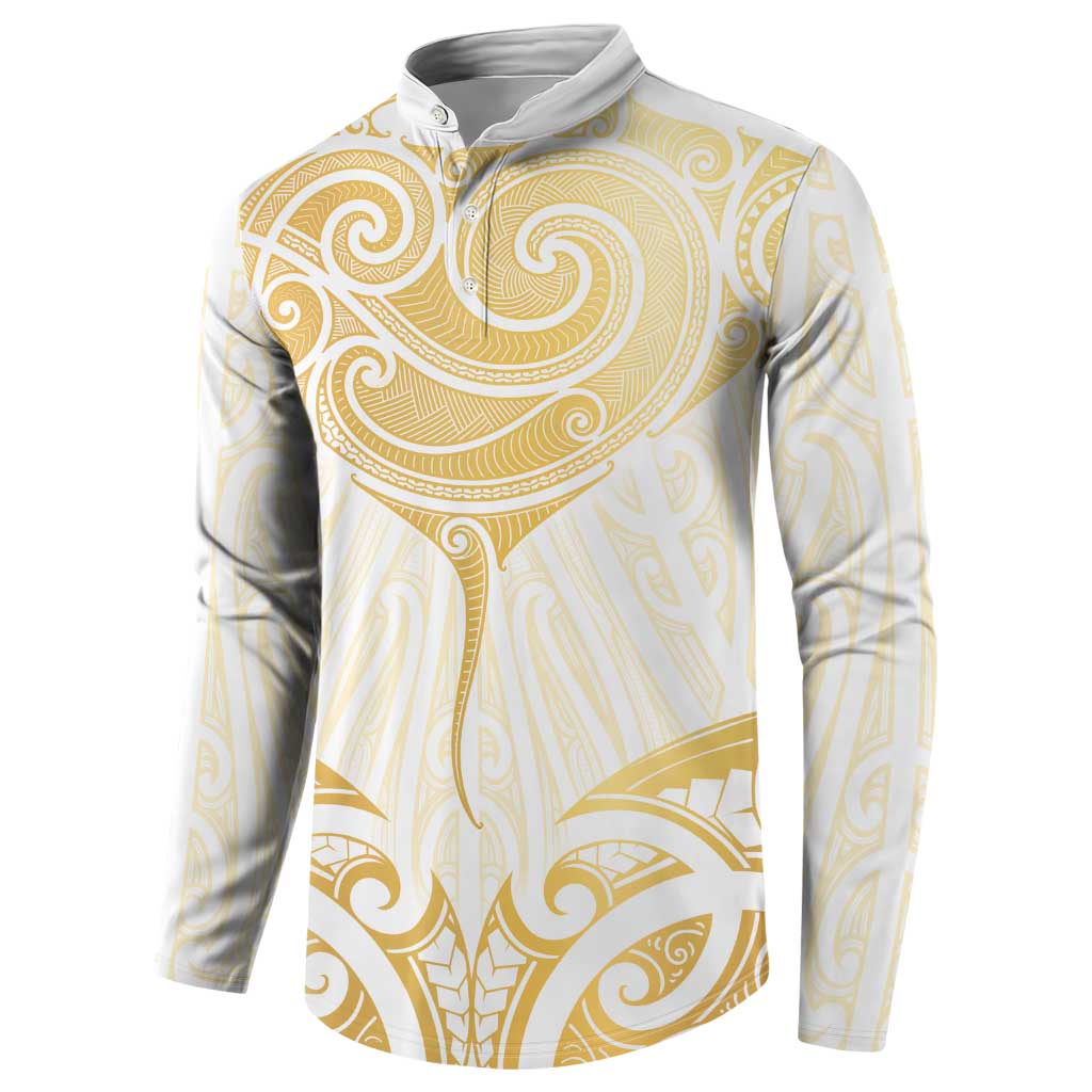 Gold White New Zealand Manta Ray Button Sweatshirt Aotearoa Maori Haehae - Polynesian Pride