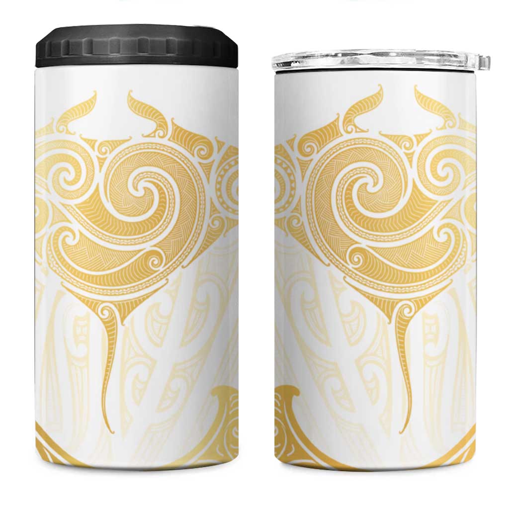 Gold White New Zealand Manta Ray 4 in 1 Can Cooler Tumbler Aotearoa Maori Haehae - Polynesian Pride