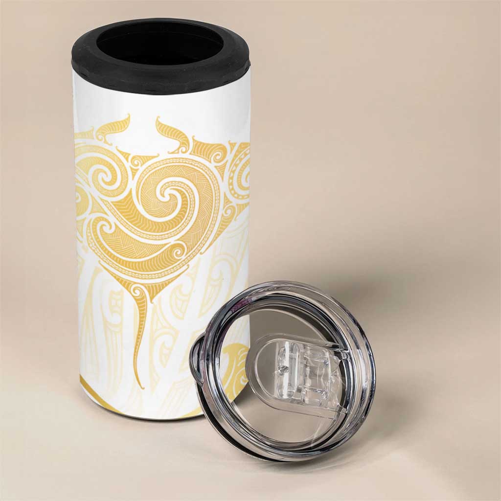 Gold White New Zealand Manta Ray 4 in 1 Can Cooler Tumbler Aotearoa Maori Haehae - Polynesian Pride