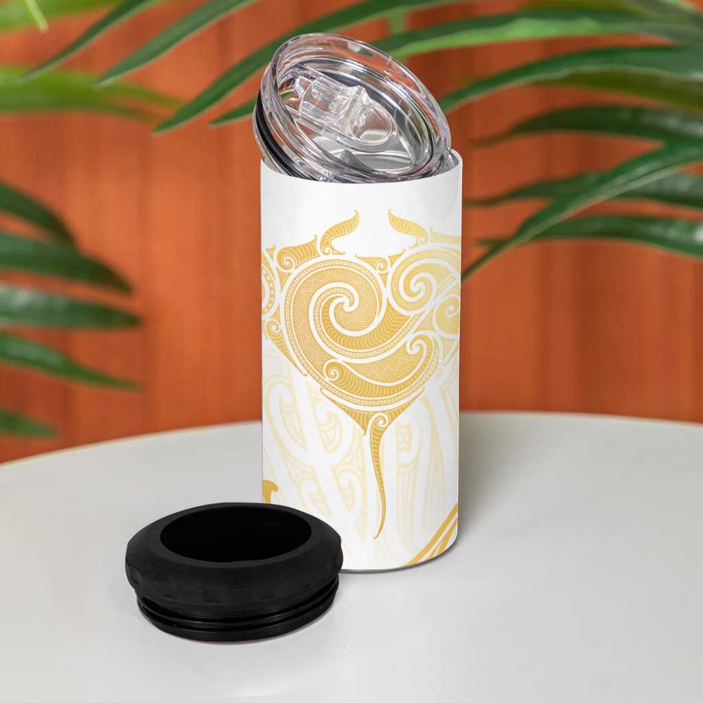 Gold White New Zealand Manta Ray 4 in 1 Can Cooler Tumbler Aotearoa Maori Haehae - Polynesian Pride