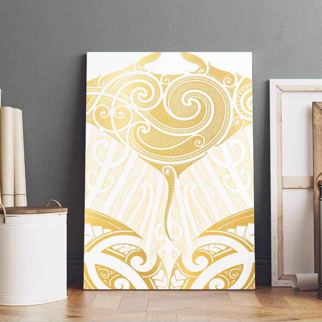 Gold White New Zealand Manta Ray Canvas Wall Art Aotearoa Maori Haehae - Polynesian Pride