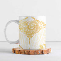 Gold White New Zealand Manta Ray Ceramic Mug Aotearoa Maori Haehae - Polynesian Pride