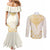 Gold White New Zealand Manta Ray Couples Matching Mermaid Dress and Long Sleeve Button Shirt Aotearoa Maori Haehae - Polynesian Pride
