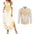 Gold White New Zealand Manta Ray Couples Matching Summer Maxi Dress and Long Sleeve Button Shirt Aotearoa Maori Haehae - Polynesian Pride