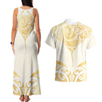 Gold White New Zealand Manta Ray Couples Matching Tank Maxi Dress and Hawaiian Shirt Aotearoa Maori Haehae - Polynesian Pride