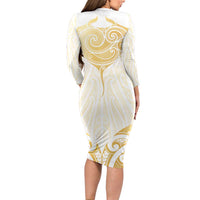 Gold White New Zealand Manta Ray Family Matching Long Sleeve Bodycon Dress and Hawaiian Shirt Aotearoa Maori Haehae - Polynesian Pride