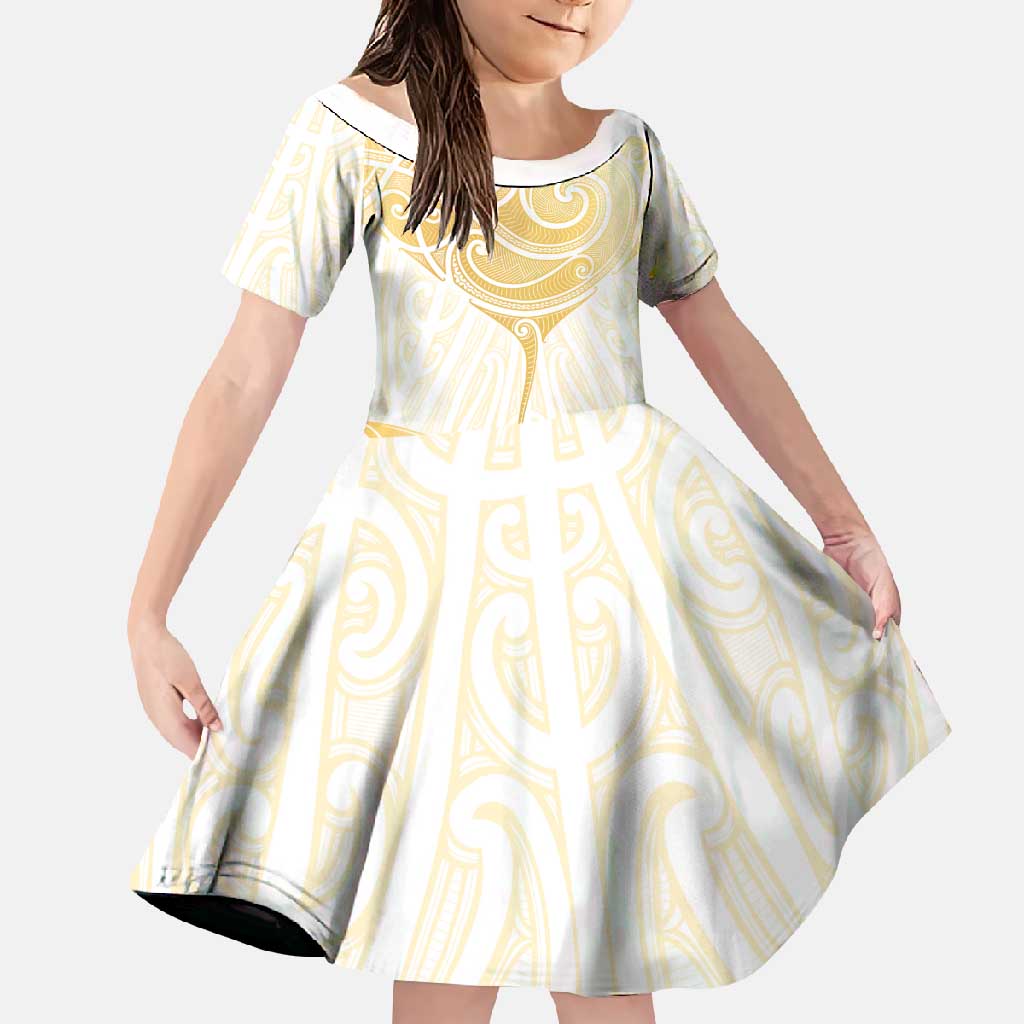 Gold White New Zealand Manta Ray Family Matching Mermaid Dress and Hawaiian Shirt Aotearoa Maori Haehae - Polynesian Pride