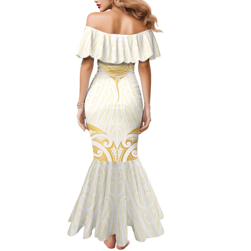 Gold White New Zealand Manta Ray Family Matching Mermaid Dress and Hawaiian Shirt Aotearoa Maori Haehae - Polynesian Pride