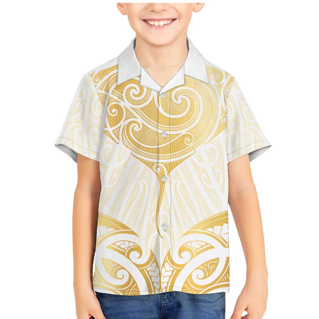 Gold White New Zealand Manta Ray Family Matching Mermaid Dress and Hawaiian Shirt Aotearoa Maori Haehae - Polynesian Pride
