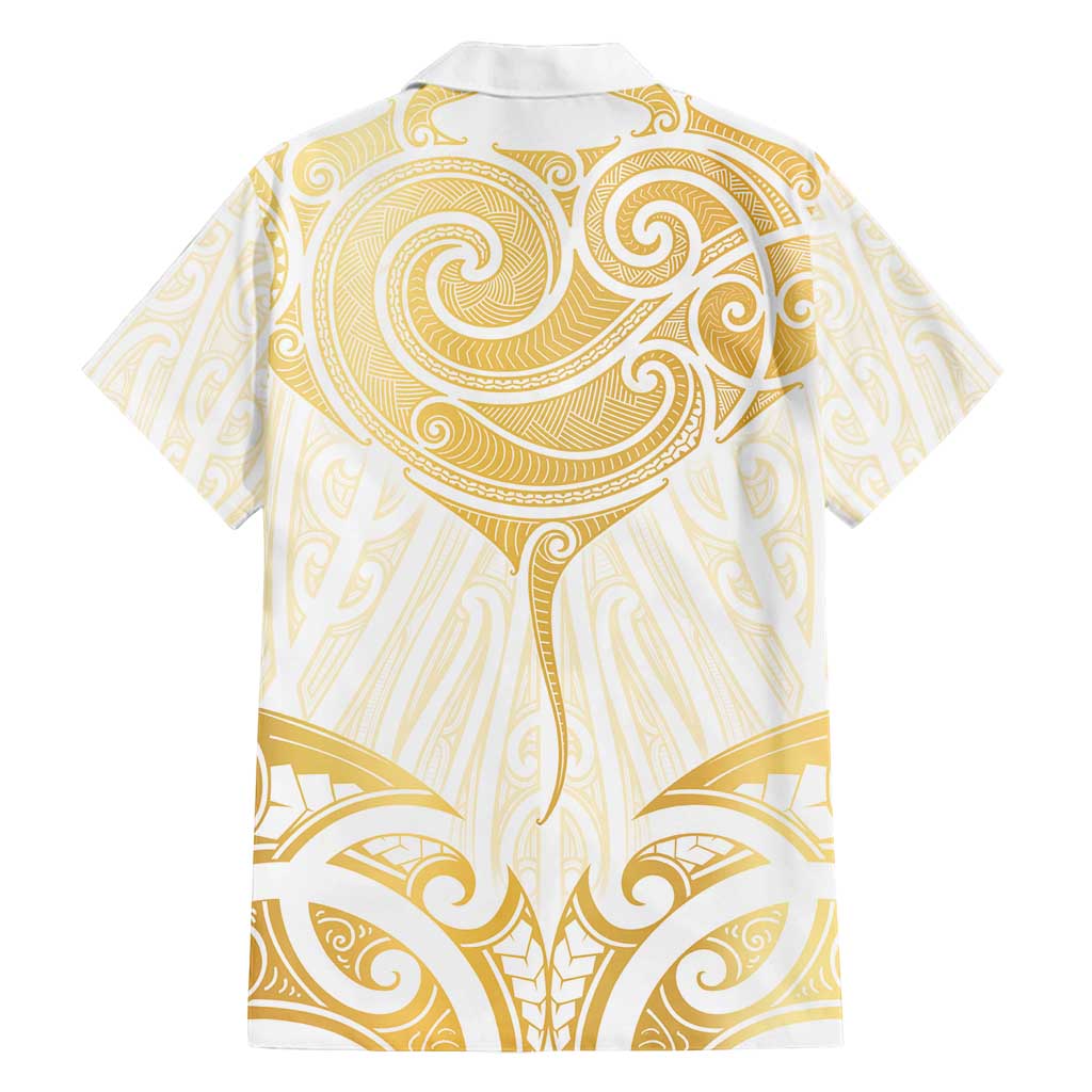 Gold White New Zealand Manta Ray Family Matching Off Shoulder Maxi Dress and Hawaiian Shirt Aotearoa Maori Haehae - Polynesian Pride