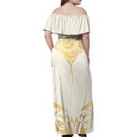 Gold White New Zealand Manta Ray Family Matching Off Shoulder Maxi Dress and Hawaiian Shirt Aotearoa Maori Haehae - Polynesian Pride