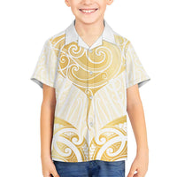 Gold White New Zealand Manta Ray Family Matching Off Shoulder Maxi Dress and Hawaiian Shirt Aotearoa Maori Haehae - Polynesian Pride