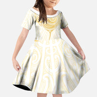 Gold White New Zealand Manta Ray Family Matching Summer Maxi Dress and Hawaiian Shirt Aotearoa Maori Haehae - Polynesian Pride