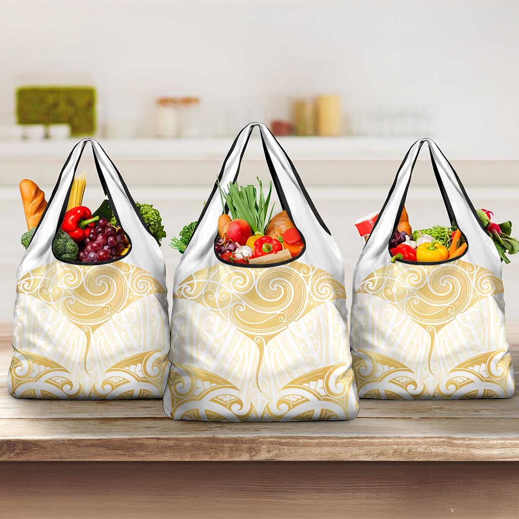 Gold White New Zealand Manta Ray Grocery Bag Aotearoa Maori Haehae - Polynesian Pride