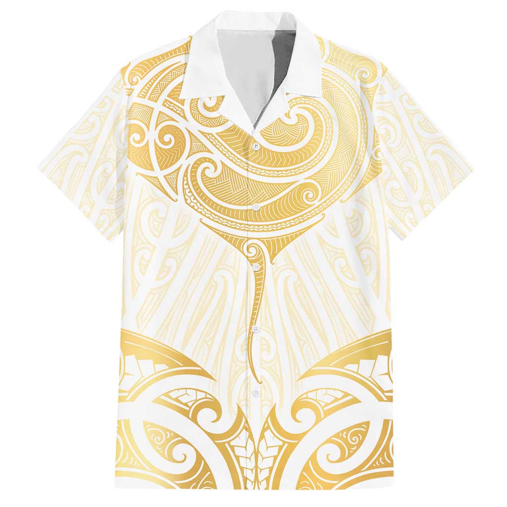Gold White New Zealand Manta Ray Hawaiian Shirt Aotearoa Maori Haehae - Polynesian Pride
