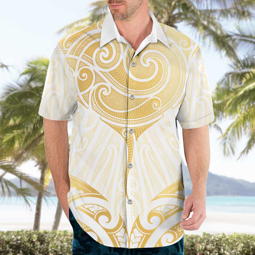 Gold White New Zealand Manta Ray Hawaiian Shirt Aotearoa Maori Haehae - Polynesian Pride