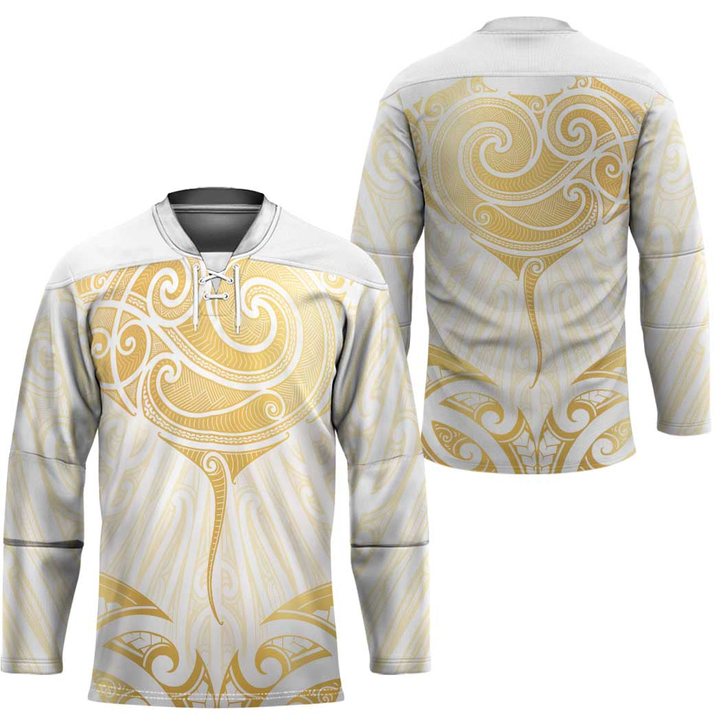 Gold White New Zealand Manta Ray Hockey Jersey Aotearoa Maori Haehae - Polynesian Pride