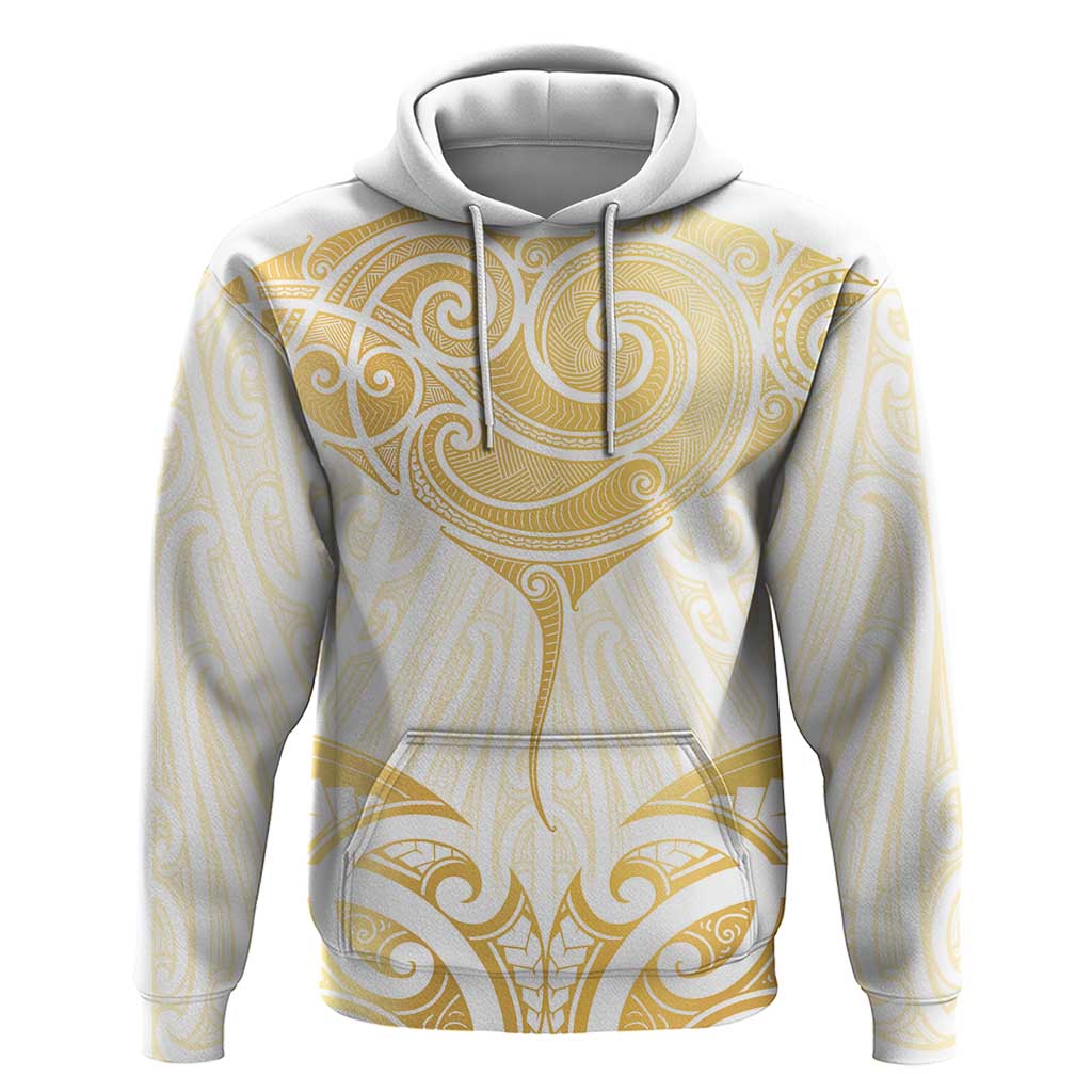 Gold White New Zealand Manta Ray Hoodie Aotearoa Maori Haehae - Polynesian Pride