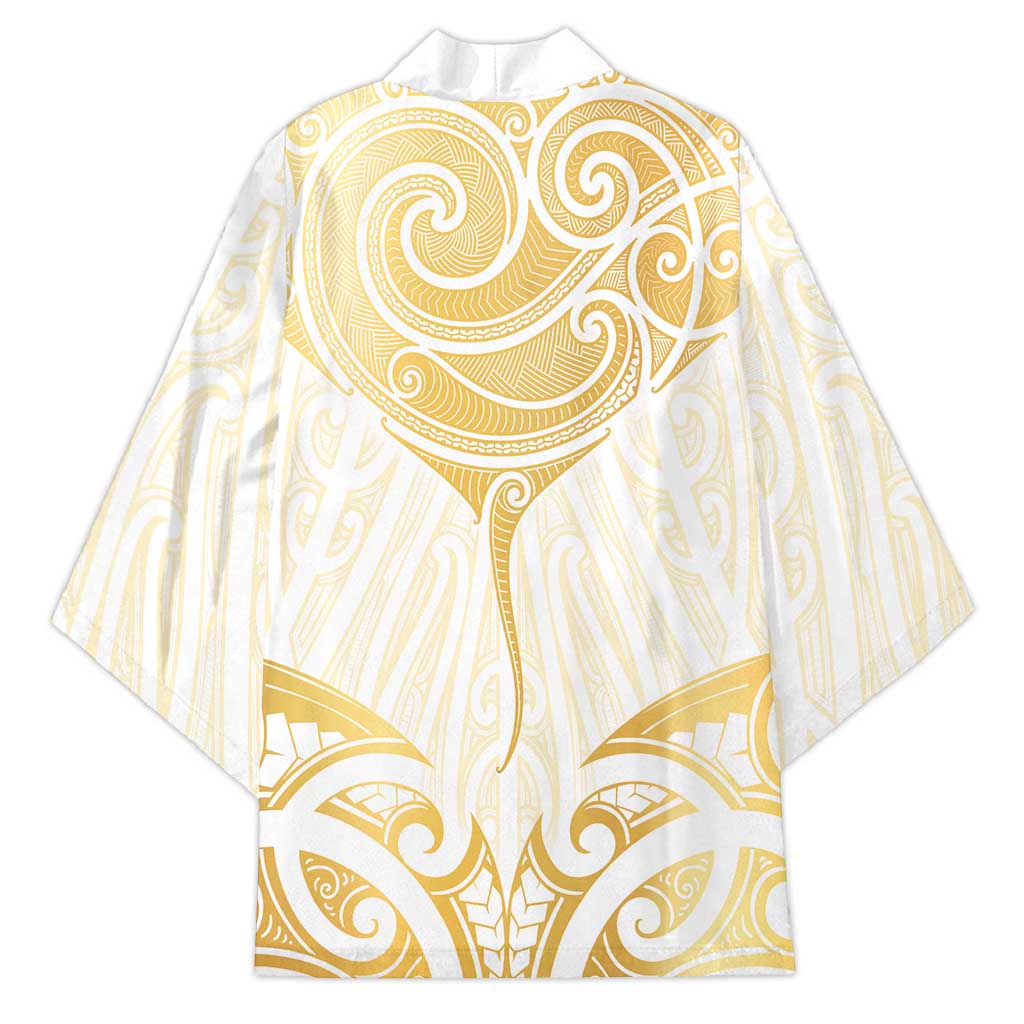 Gold White New Zealand Manta Ray Kimono Aotearoa Maori Haehae - Polynesian Pride