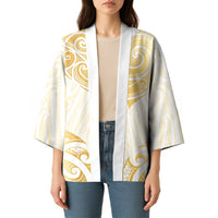 Gold White New Zealand Manta Ray Kimono Aotearoa Maori Haehae - Polynesian Pride