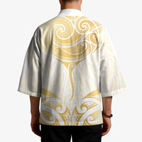 Gold White New Zealand Manta Ray Kimono Aotearoa Maori Haehae - Polynesian Pride