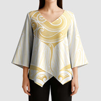 Gold White New Zealand Manta Ray Kimono Sleeve Blouse Aotearoa Maori Haehae - Polynesian Pride