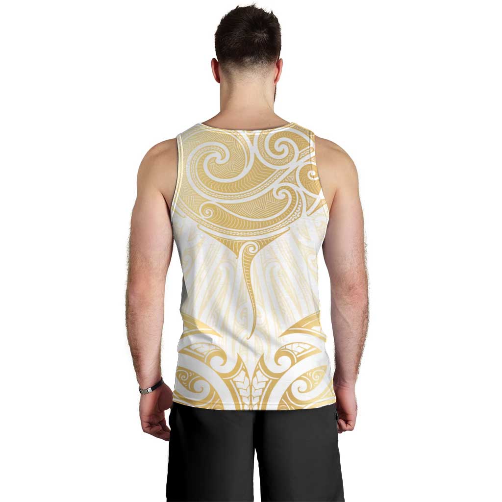 Gold White New Zealand Manta Ray Men Tank Top Aotearoa Maori Haehae - Polynesian Pride