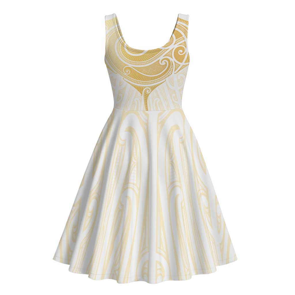Gold White New Zealand Manta Ray Midi Dress Aotearoa Maori Haehae - Polynesian Pride
