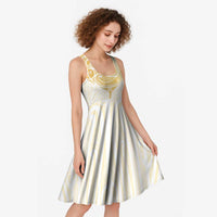 Gold White New Zealand Manta Ray Midi Dress Aotearoa Maori Haehae - Polynesian Pride