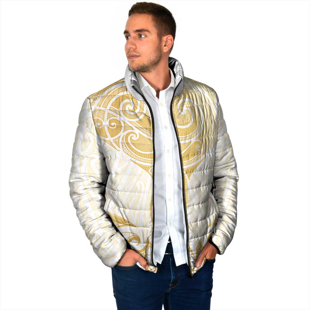 Gold White New Zealand Manta Ray Padded Jacket Aotearoa Maori Haehae - Polynesian Pride