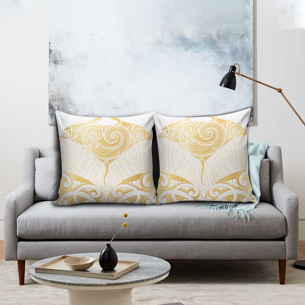 Gold White New Zealand Manta Ray Pillow Cover Aotearoa Maori Haehae - Polynesian Pride