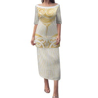 Gold White New Zealand Manta Ray Puletasi Aotearoa Maori Haehae - Polynesian Pride